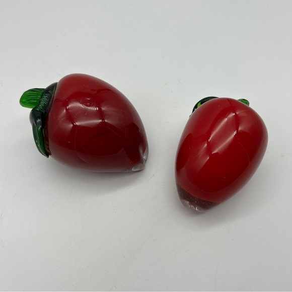 Set Of 2 Red Peppers Vintage Murano Style Art Glass Hand Blown Vegetable Fruit - Picture 13 of 13